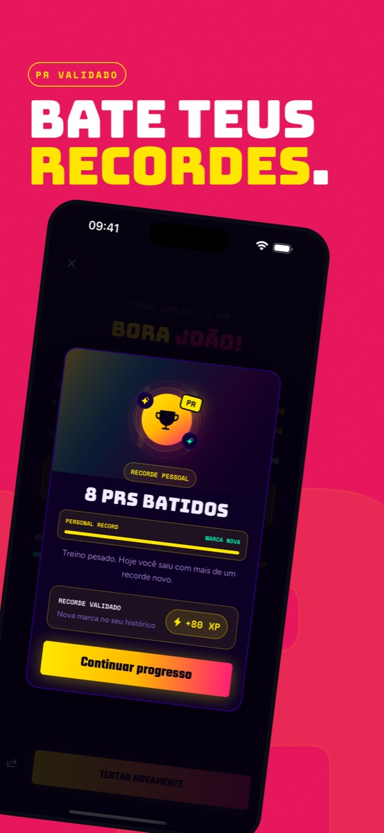 PR validado no GymsBro com ganho de XP extra