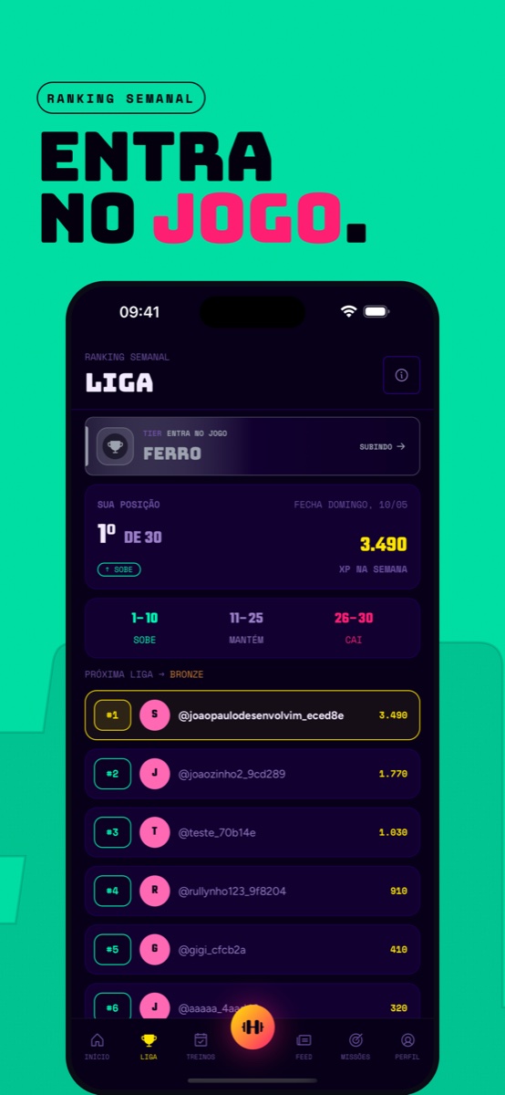 Ranking semanal da liga no GymsBro
